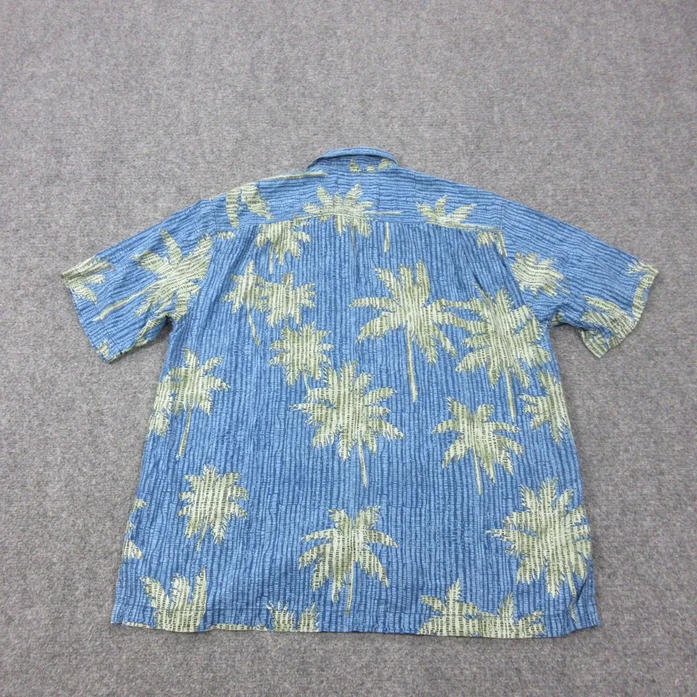 Tommy Bahama Shirt Mens L Blue Silk Floral Short Sleeve‎ Button Front Casual